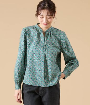 L】リバティ アバサン・スポット スタンドカラーリボンブラウス