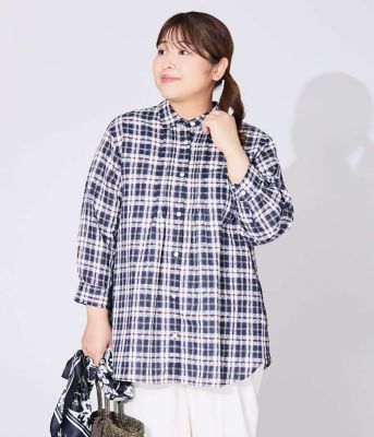 ＜NEWYORKER L (Women/大きいサイズ)＞【Ｌ】Ｓｕｎｌｉｇｈｔ　ＮＥＷＹＯＲＫＥＲ　Ｔａｒｔａｎ　７分袖チュニックシャツ（２０２６５４６４８７０１）