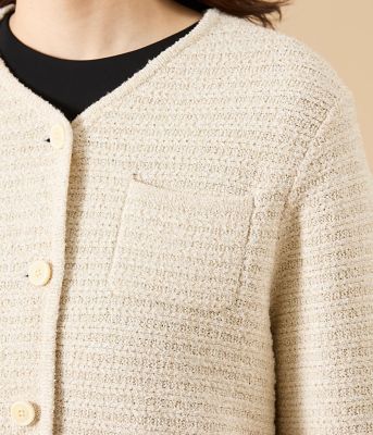 L】ツィーディーラメ ノーカラーニットジャケット