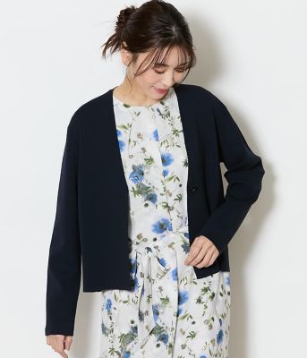 L】【手洗い可能】レーヨンナイロン総針 カラーレスニットジャケット