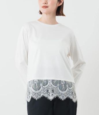 ほぼ未使用✨OHGA LACE CUTオーガ　レースカットソー　2026年現行品 L】シルケットスムース 裾レースカットソー