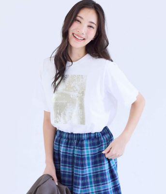 L】コットン100％ 箔グラフィックTシャツ