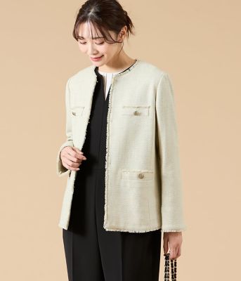 L】ソフトミックスツィード ノーカラージャケット