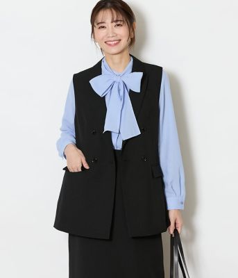 ＜NEWYORKER L PLUS (Women/大きいサイズ)＞【Ｌ】【ウォッシャブル】ブライトツイル　ピークドラペルダブルブレストジレ（２０２６５９１９８１２１）