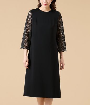 L】サテン＆ラッセルレース コンビワンピース