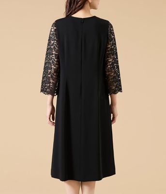 L】サテン＆ラッセルレース コンビワンピース