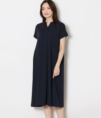 【新品タグ付】23区 スキッパー ワンピース 濃紺 サイズ48 大きいサイズ】スキッパーワンピース レディース イージーケア