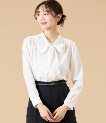 ＜NEWYORKER L PLUS (Women/大きいサイズ)＞【Ｌ】ライトデシン　長袖ボウタイブラウス（２０２６５９６１８１１６）