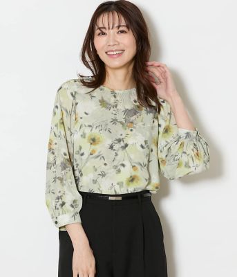 ＜NEWYORKER L PLUS (Women/大きいサイズ)＞【Ｌ】ルミナスフラワープリント　８分袖シャーリングブラウス（２０２６５９６１８１２２）