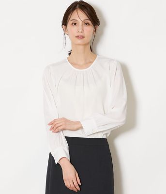 ＜NEWYORKER L PLUS (Women/大きいサイズ)＞【Ｌ】ミニドットデシン　フロントギャザー長袖ブラウス（２０２６５９６１８３５２）