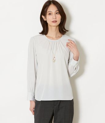 ＜NEWYORKER L PLUS (Women/大きいサイズ)＞【Ｌ】ミニドットデシン　フロントギャザー長袖ブラウス（２０２６５９６１８３５２）