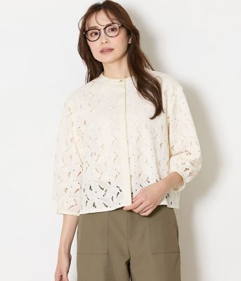 ＜NEWYORKER L PLUS (Women/大きいサイズ)＞【Ｌ】リーフモチーフラッセルレース　ブラウスジャケット（２０２６５９６２８２３３）