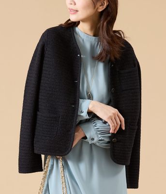 L】ツィーディーラメ ノーカラーニットジャケット