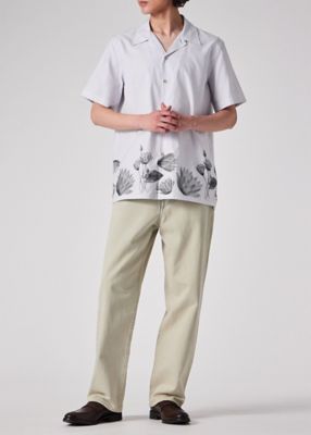 Half Tone Floral” ストライプ オープンカラーシャツ