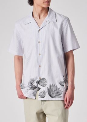 Half Tone Floral” ストライプ オープンカラーシャツ