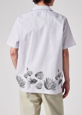Half Tone Floral” ストライプ オープンカラーシャツ