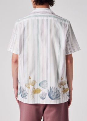 Half Tone Floral” ストライプ オープンカラーシャツ