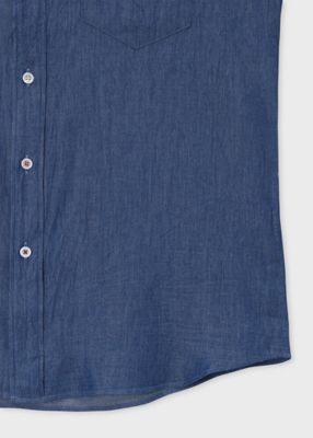 アーティストストライプ エンブロイダリー インディゴ半袖シャツ