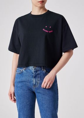 ウィメンズ　”Ｈａｐｐｙ”　クロップド　半袖Ｔシャツ（１５５４０６Ｊ３４０Ｓ）