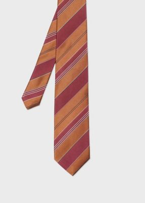 新品✨️ Paul Smith ネクタイ マルチストライプ ドット オレンジ 希少 ピンドット レジメンタル タイ（240024552MJ） | Paul