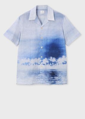 PaulSmith 26SS showライン長袖シャツ 金魚柄 Sunset Palms” オープンカラーシャツ