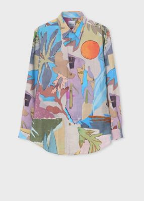 River Collage” プリント 長袖シャツ