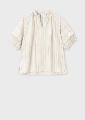 ＜Paul Smith (Women)＞ウィメンズ　ストライプギャザースリーブ　ブラウス　（１６５０５３３８３Ｍ）
