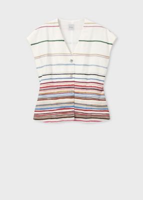 ＜Paul Smith (Women)＞ウィメンズ　”Ｃａｉｒｏ　Ｓｔｒｉｐｅ　Ｃｈａｌｋ”　プリント　ブラウス（１６５０５５３８７Ｍ）