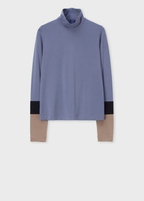 ウィメンズ ブロックカラー スリーブ ハイネック カットソー