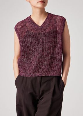 Paul Smith ニットベスト カーキ ブラウン L カジュアル 着回し ウィメンズ ラメミックス ニットベスト（165254KN186