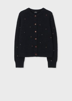 KRISVANASSCHE ウール ニットカーディガン 黒 ボタン 46 自由区（ジユウク） カーディガン ウールカシミヤブレンドラメ