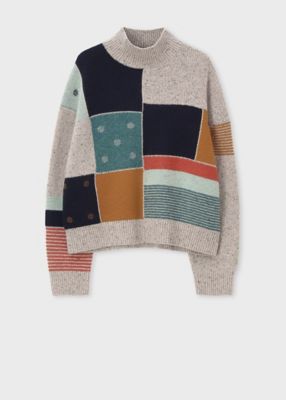 ポールスミス パッチワーク ラムウール ニットセーター イタリア製 Sサイズ ポールスミス パッチワーク ラムウール ニットセーター イタリア製 Sサイズ