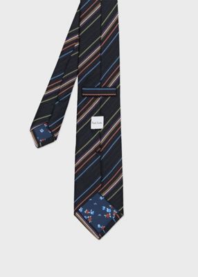【極美品】 ポールスミス ネイビー レジメンタル柄 Paul Smith 花柄 美品】ポールスミス ネクタイ ストライプ レジメンタル 花柄