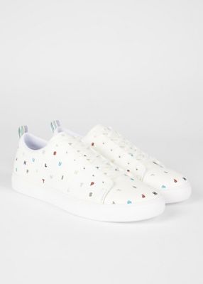 新品PaulSmith希少レザースニーカーラビット刺繍 マルチエンブロイダードロゴ スニーカー（250806LEE
