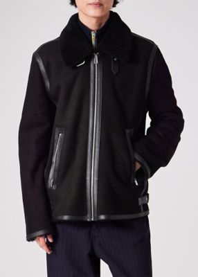 ポールスミス レザー ムートン ジャケット コンビテクスチャー ムートンレザー ブルゾン