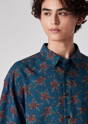 ポールスミス　Paul Smith　星柄　金ボタン　半袖シャツ　L　ボックス ポールスミス Paul Smith 星柄 金ボタン 半袖シャツ L ボックス