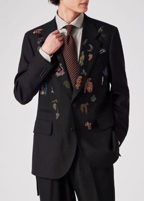 ポールスミス x レダ/ドット調刺繍２Bジャケット×スラックス/光沢裏地/美品 極美品】Paul Smith ポールスミス テーラードジャケット フェザー柄