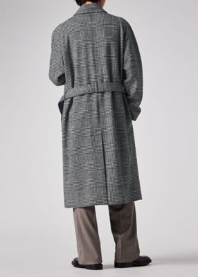 ウールニット グレンチェック ステンカラーコート