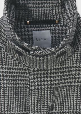 ウールニット グレンチェック ステンカラーコート