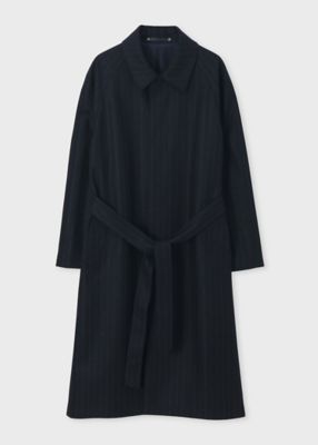 チョークストライプ ロングステンカラーコート