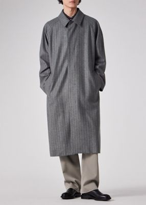 チョークストライプ ロングステンカラーコート