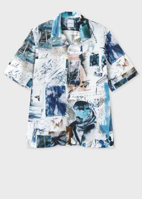 【Paul Smith】 リネンオープンカラーシャツ M モナークローズ柄 Paul Smith】 リネンオープンカラーシャツ M モナークローズ柄