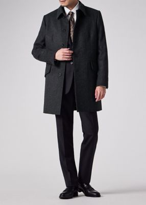 ヘリンボーン ウールカシミヤ ステンカラーコート