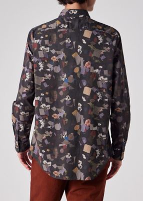 希少 Paul Smith ミッドセンチュリージオメトリックプリントシャツ XL ジオメトリックボタニカル シャツ（253641901U） | Paul