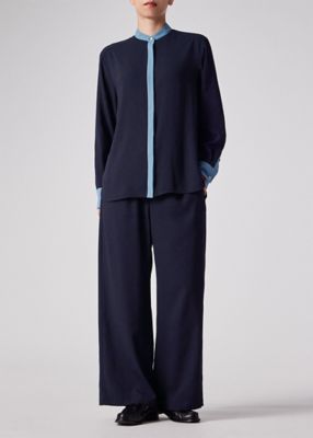 ウィメンズ バックサテン ジョーゼット スタンドカラー ブラウス