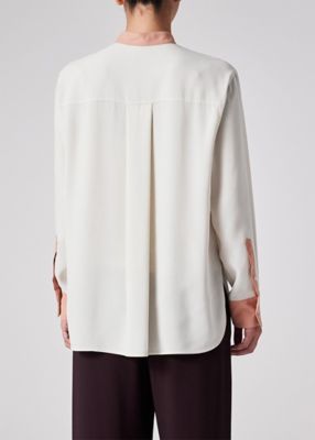 ウィメンズ バックサテン ジョーゼット スタンドカラー ブラウス