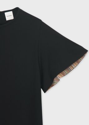 美品✨️ポールスミス バックプリント切替えワンピース シルク ウールシルクシャークススキン パネルウエスト切替え半袖