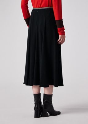 Paul Smith ブラック サイドプリーツスカート 日本製 R49 ウィメンズ バックサテン ジョーゼット フレアスカート