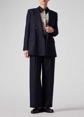 ウィメンズ ストライプ ウール ダブルジャケット