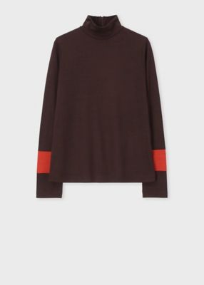 ウィメンズ コントラストカラー ハイネック カットソー